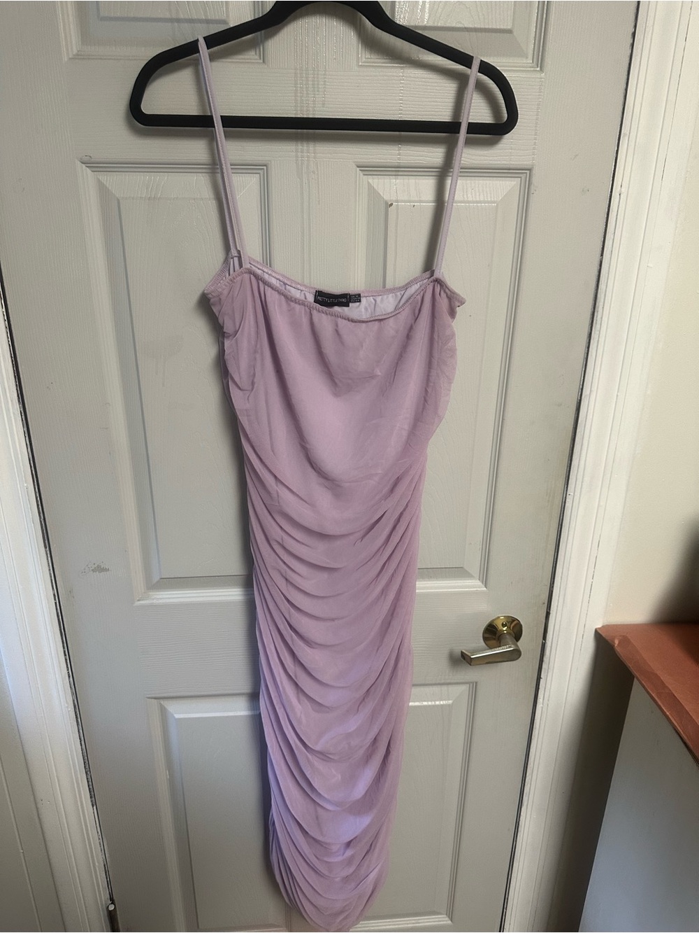 PrettyLittleThing Lavender Ruched Midi Slip Dress